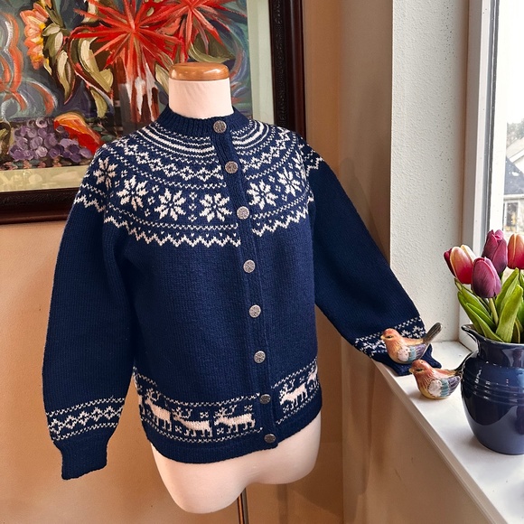 Hand Knit Norwegian Sweater in Navy & White  from O Allers Bergen, Norway - M-L - Picture 10 of 11